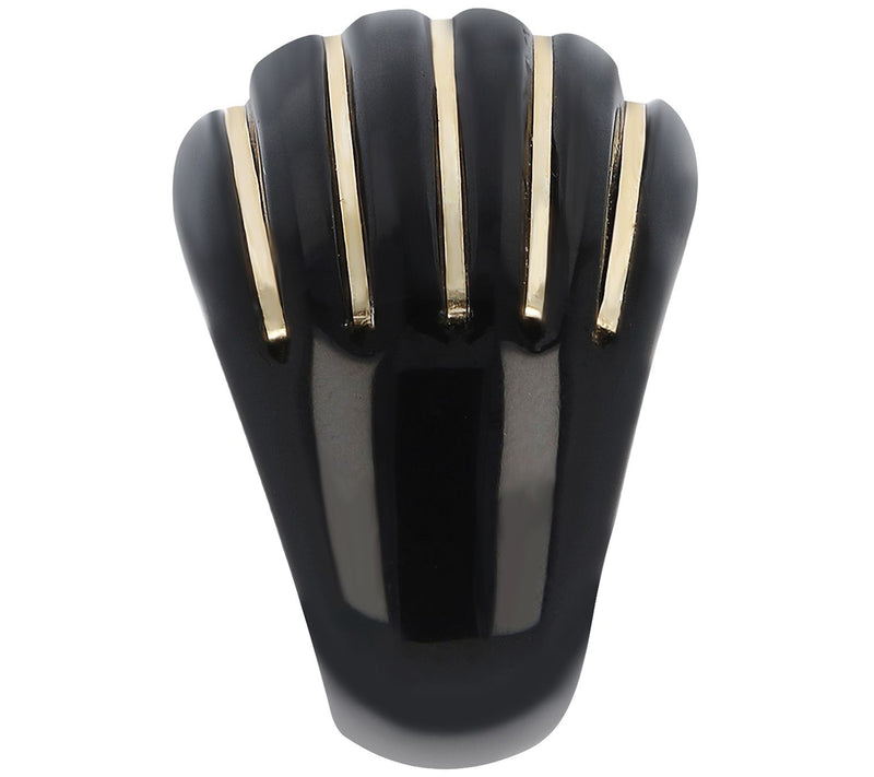 Italian Gold Bold Carved Black Onyx Ring, 14K G old — View 2