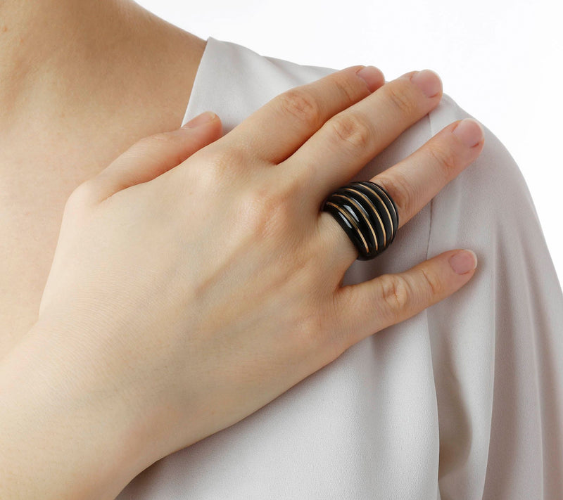 Italian Gold Bold Carved Black Onyx Ring, 14K G old — View 4