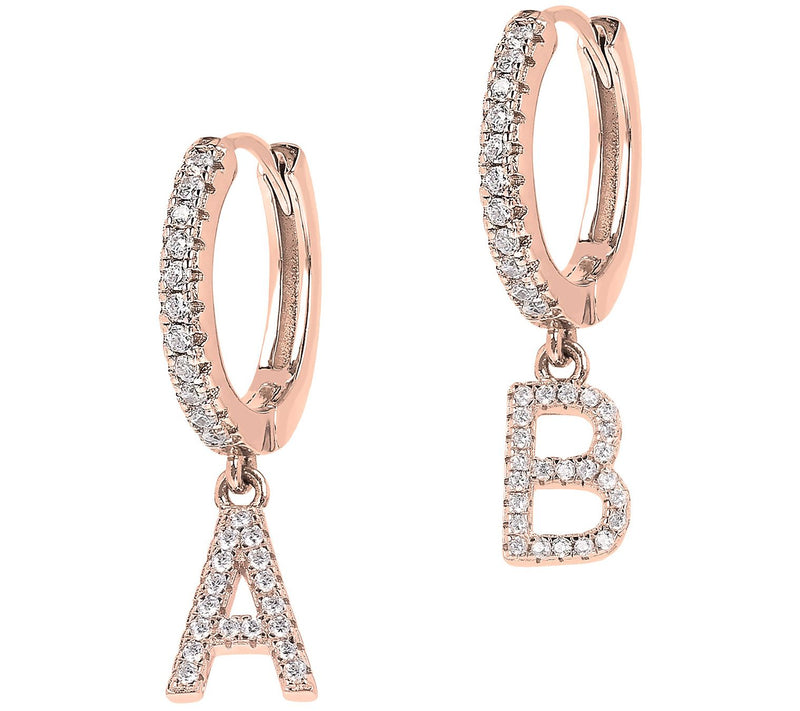 Diamonique Personalized Letter Hoop Earrings, S terling Silver — View 5