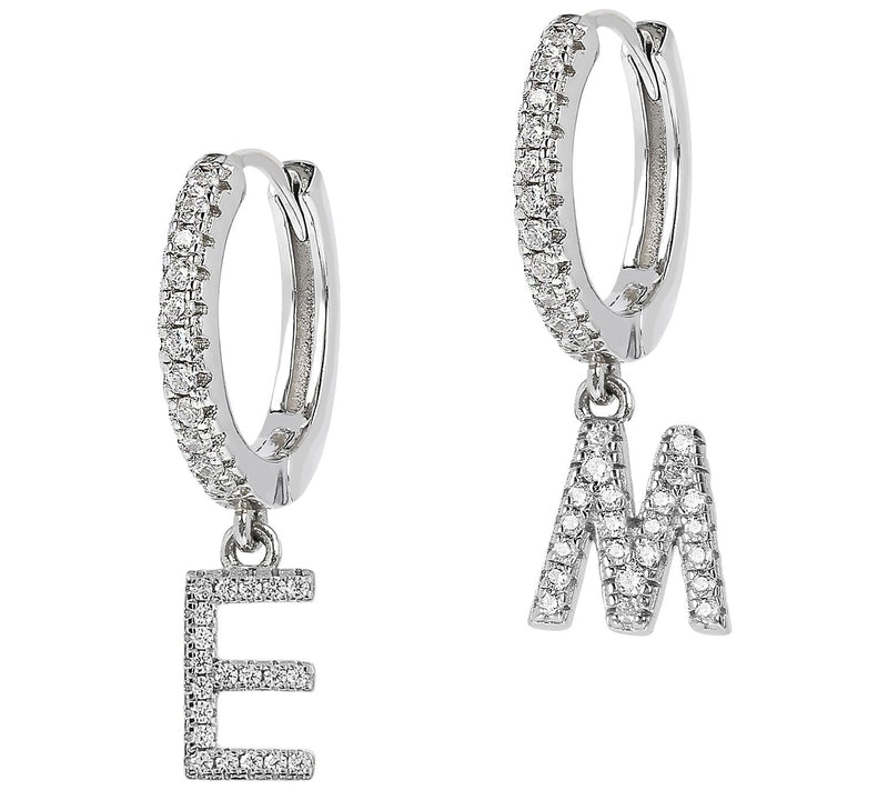 Diamonique Personalized Letter Hoop Earrings, S terling Silver — View 7