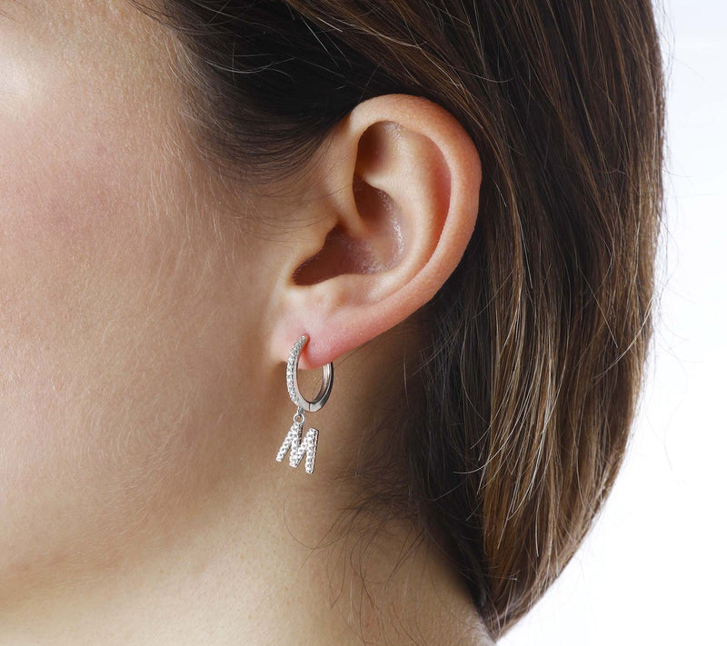 Diamonique Personalized Letter Hoop Earrings, S terling Silver — View 10