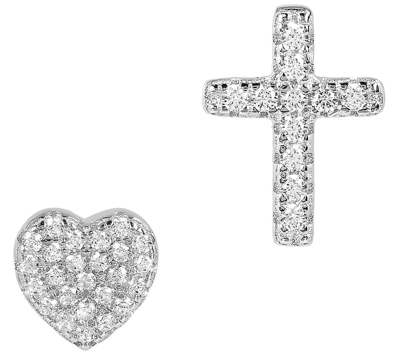 Diamonique Heart & Cross Stud Earring Set,Sterling Silver — View 5