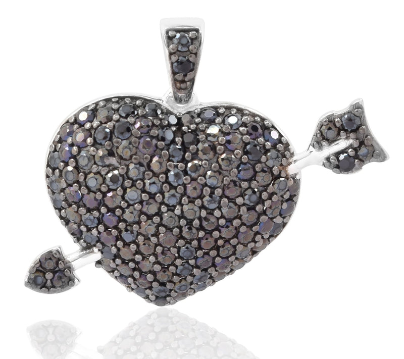Sterling Silver Heart & Arrow Black Spinel Pendant — Main view