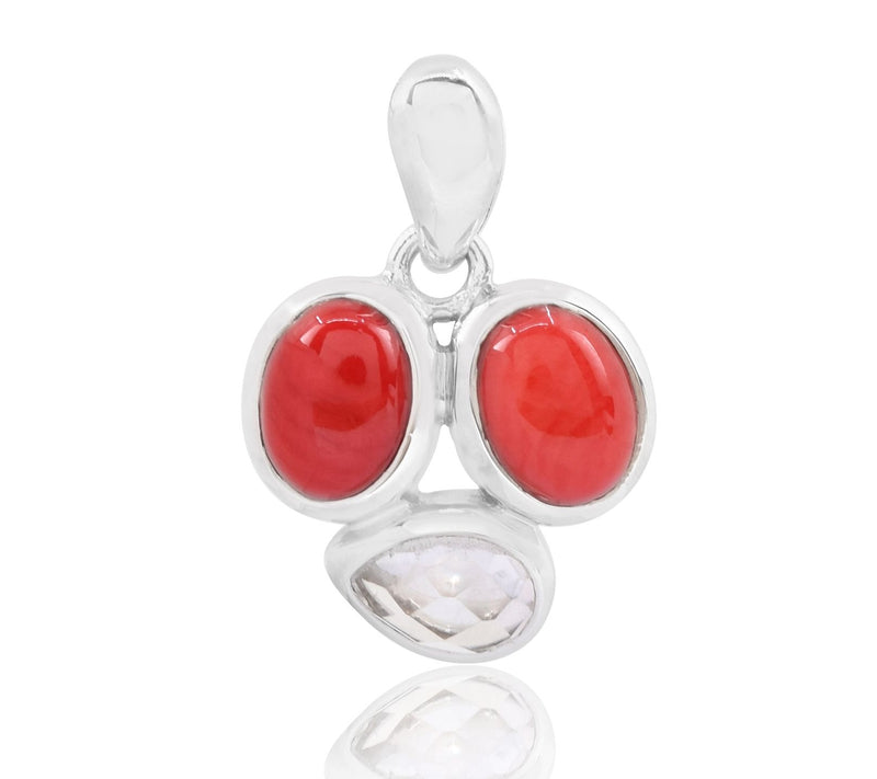 Sterling Silver Bamboo Coral & Crystal Pendant — View 3