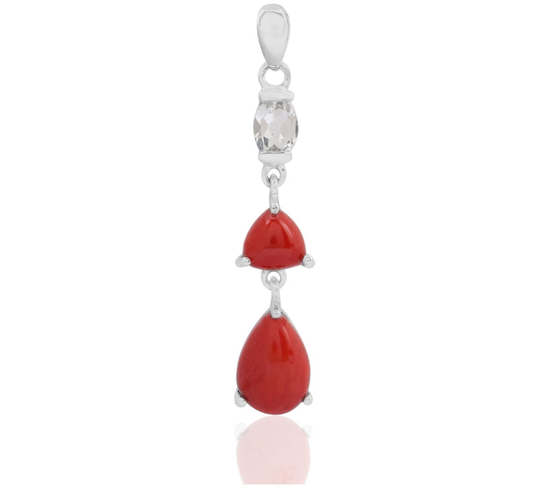 Sterling Silver Bamboo Coral & White Topaz Pendant — View 3