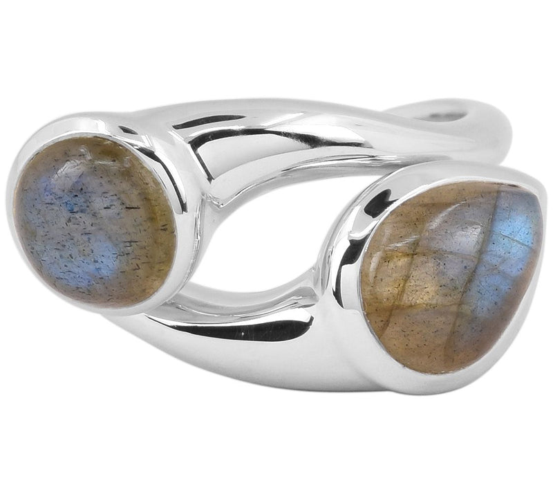 Sterling Silver Labradorite 2 Stone Bypass Ring — View 4