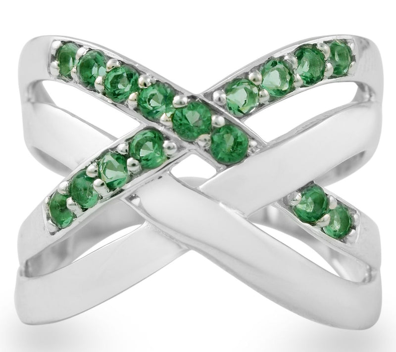 Sterling Silver 0.55 cttw Emerald Crisscross Ring — Main view