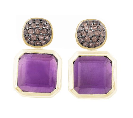 14K Gold-Plated Sterling Amethyst & Smoky QuartEarrings — View 4