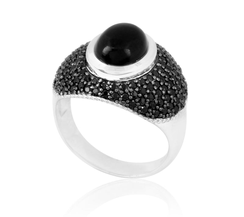 Sterling Silver Dome Shaped Black Chalcedony & Spinel Ring — Main view