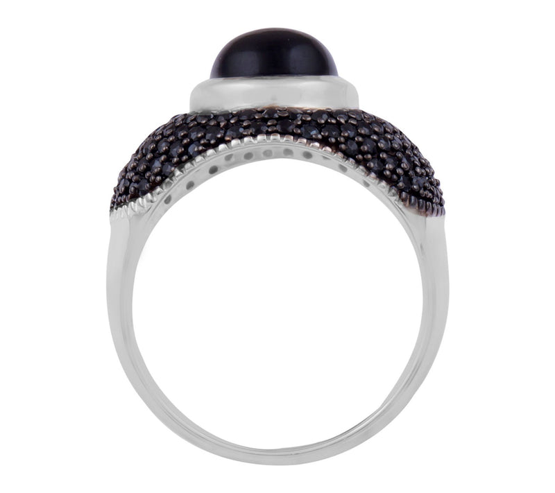 Sterling Silver Dome Shaped Black Chalcedony & Spinel Ring — View 6