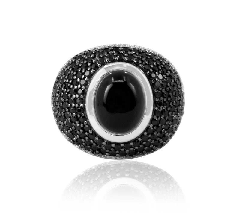 Sterling Silver Dome Shaped Black Chalcedony & Spinel Ring — View 4