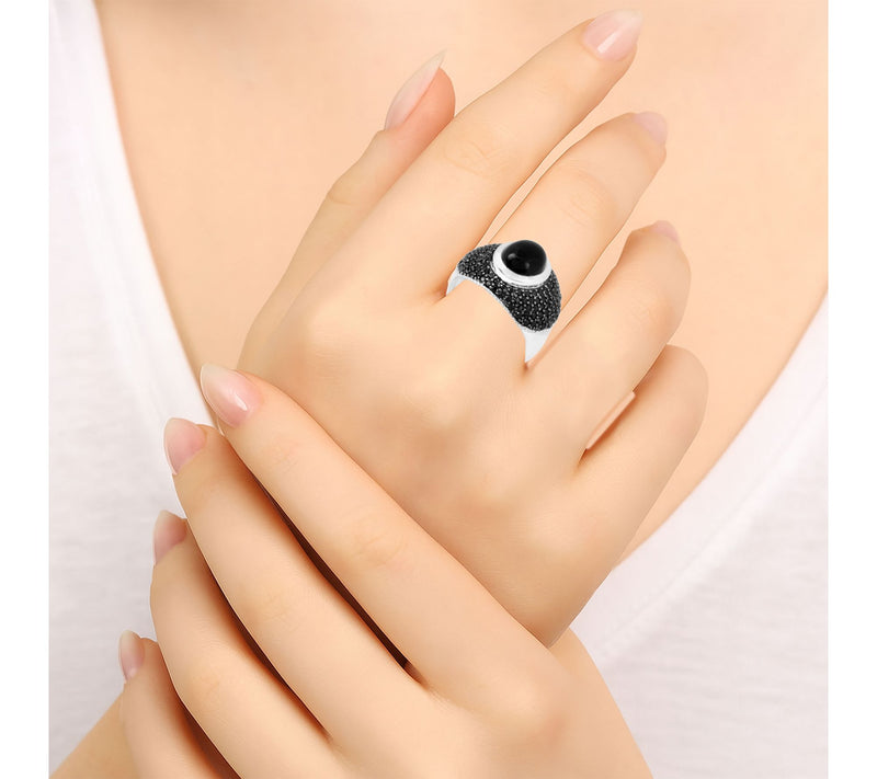 Sterling Silver Dome Shaped Black Chalcedony & Spinel Ring — View 8