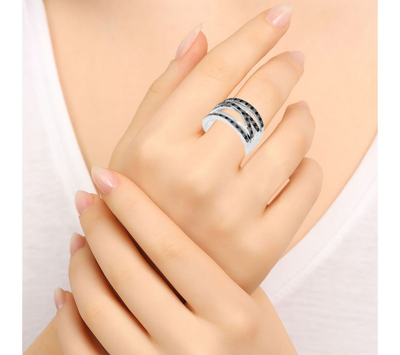 Sterling Silver Crisscross Black Spinel Ring — View 7