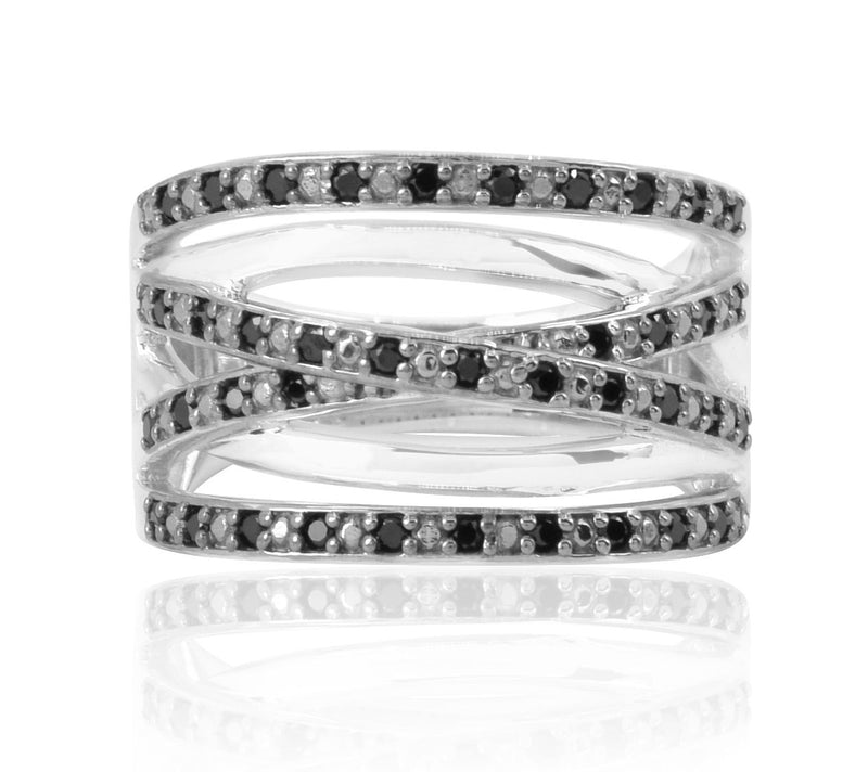 Sterling Silver Crisscross Black Spinel Ring — View 4