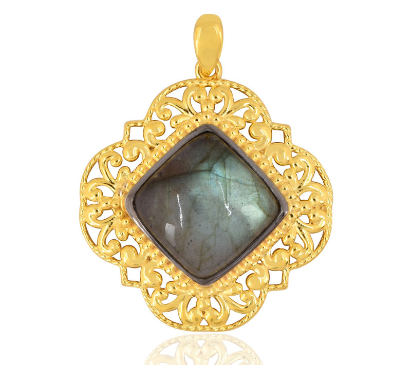 Artisan Crafted 14K Gold Plated Sterling Labradorite Pendant — View 3
