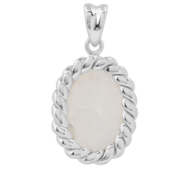 Sterling Silver Twisted Border Rainbow Moonstone Pendant — View 4