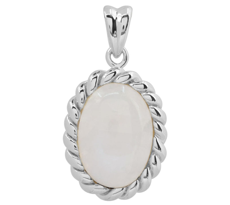 Sterling Silver Twisted Border Rainbow Moonstone Pendant — Main view