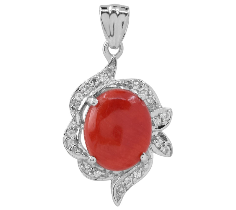 Sterling Silver Red Bamboo Cor al & White Topa z Pendant — Main view