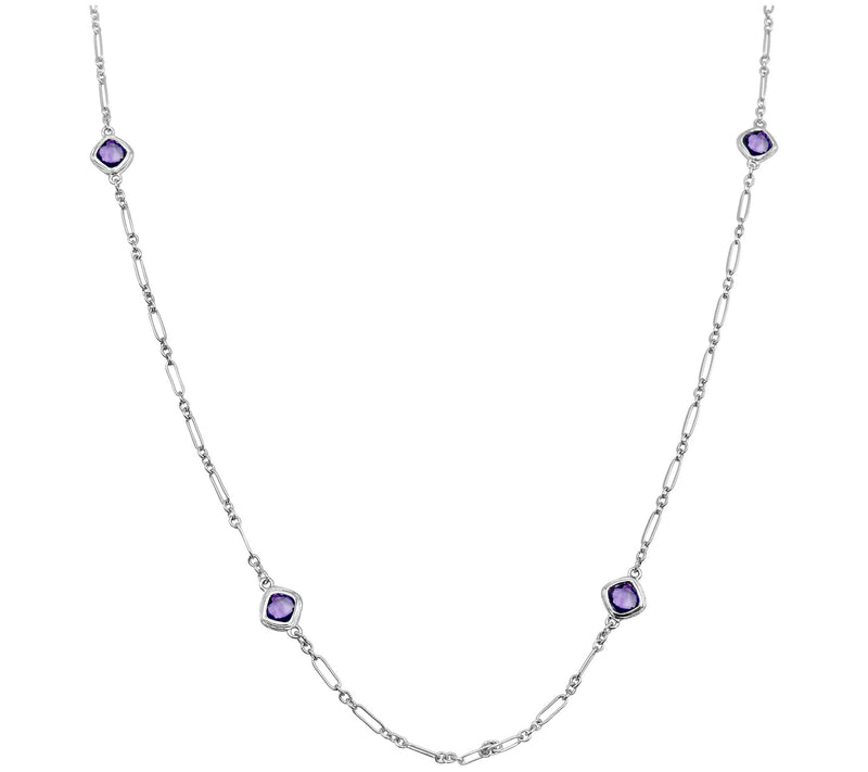 Ariva Sterling Silver Gemstone Station Necklace — View 3