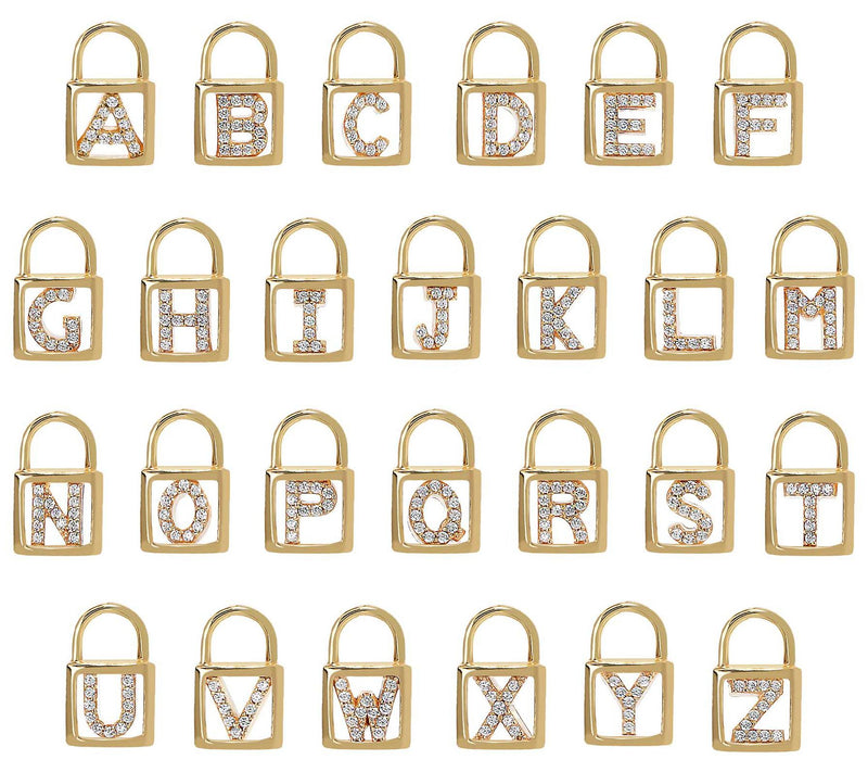Diamonique Init ial Lock Pendan t w/ Paperclip Chain , 14K Cla — View 55