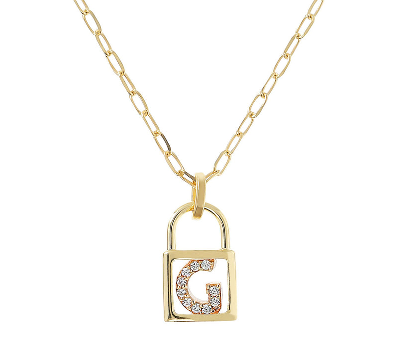 Diamonique Init ial Lock Pendan t w/ Paperclip Chain , 14K Cla — View 15