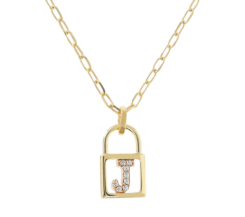 Diamonique Init ial Lock Pendan t w/ Paperclip Chain , 14K Cla — View 21