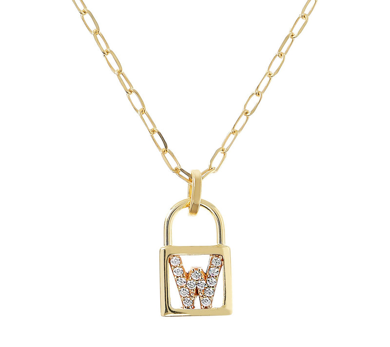 Diamonique Init ial Lock Pendan t w/ Paperclip Chain , 14K Cla — View 47