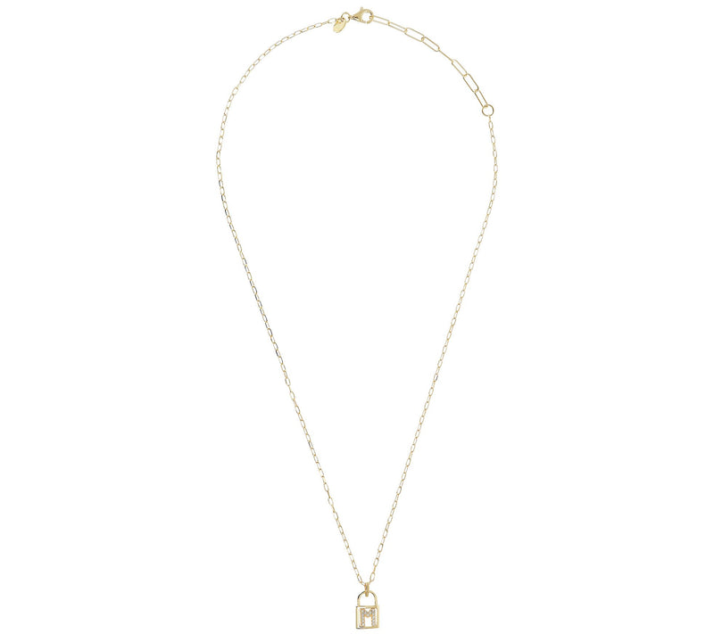 Diamonique Init ial Lock Pendan t w/ Paperclip Chain , 14K Cla — View 54