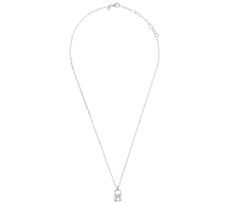 Diamonique Initial Lock Pendant w/ Paperclip Ch ain, Sterling — View 54