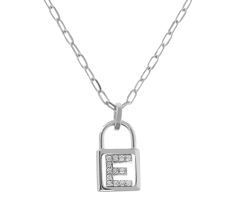Diamonique Initial Lock Pendant w/ Paperclip Ch ain, Sterling — View 11