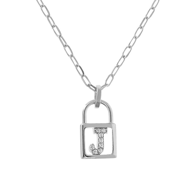 Diamonique Initial Lock Pendant w/ Paperclip Ch ain, Sterling — View 21