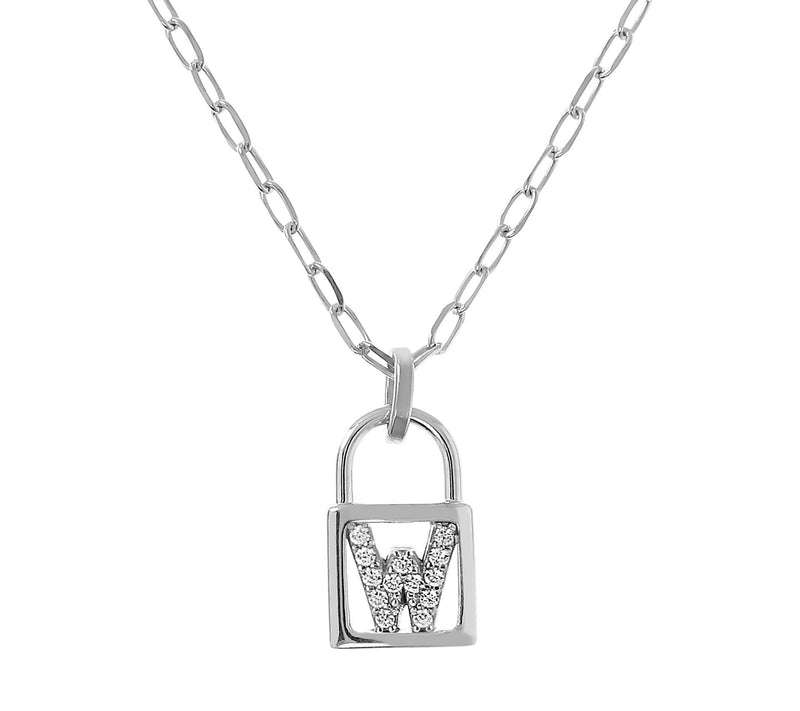 Diamonique Initial Lock Pendant w/ Paperclip Ch ain, Sterling — View 47