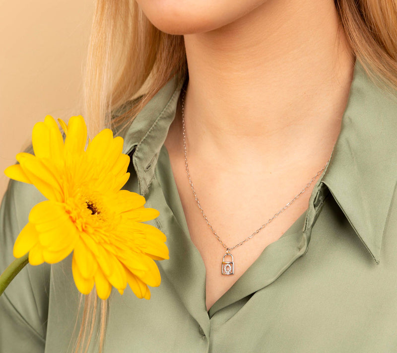 Diamonique Initial Lock Pendant w/ Paperclip Ch ain, Sterling — View 57