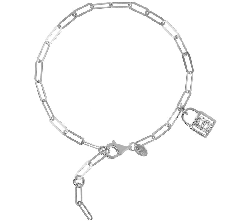 Diamonique Initial Lock Paperclip Bracelet, Ste rling Silver — View 5