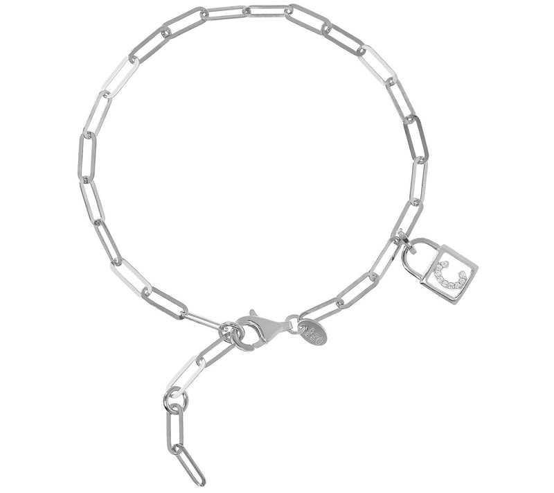 Diamonique Initial Lock Paperclip Bracelet, Ste rling Silver — View 7