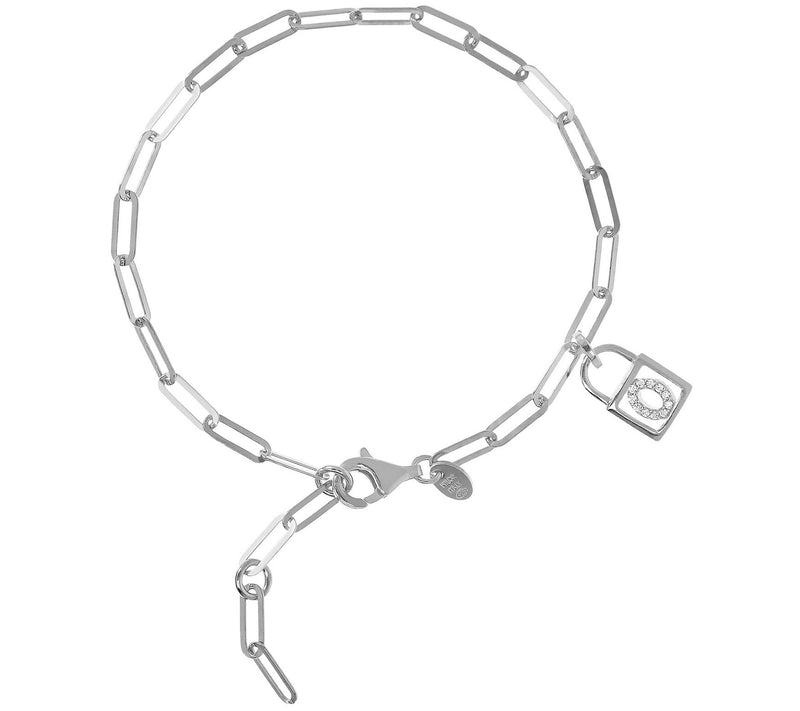 Diamonique Initial Lock Paperclip Bracelet, Ste rling Silver — View 31