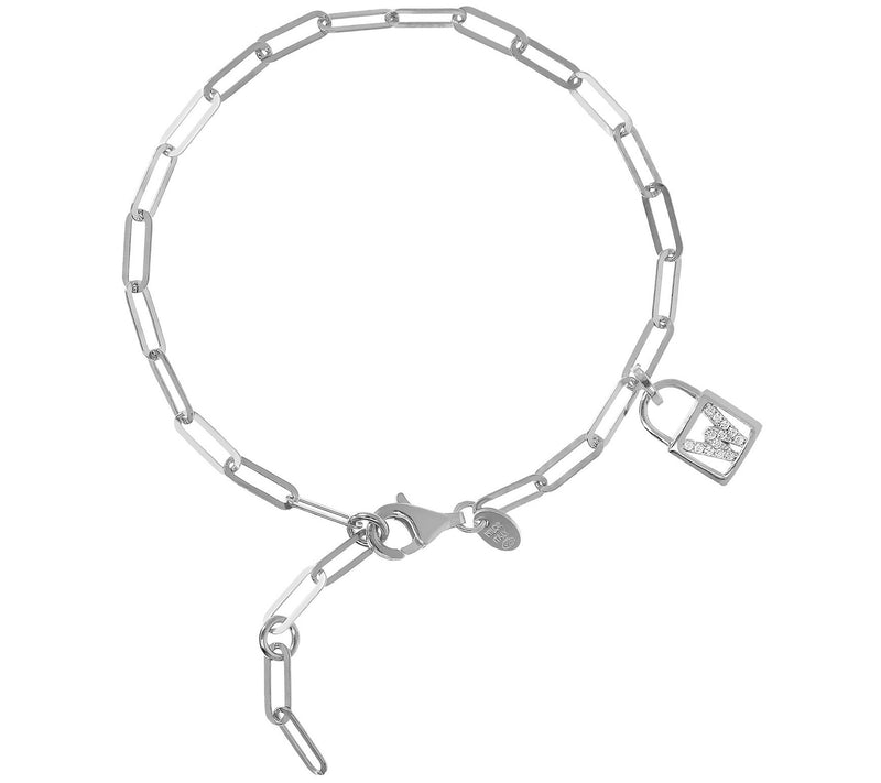 Diamonique Initial Lock Paperclip Bracelet, Ste rling Silver — View 47