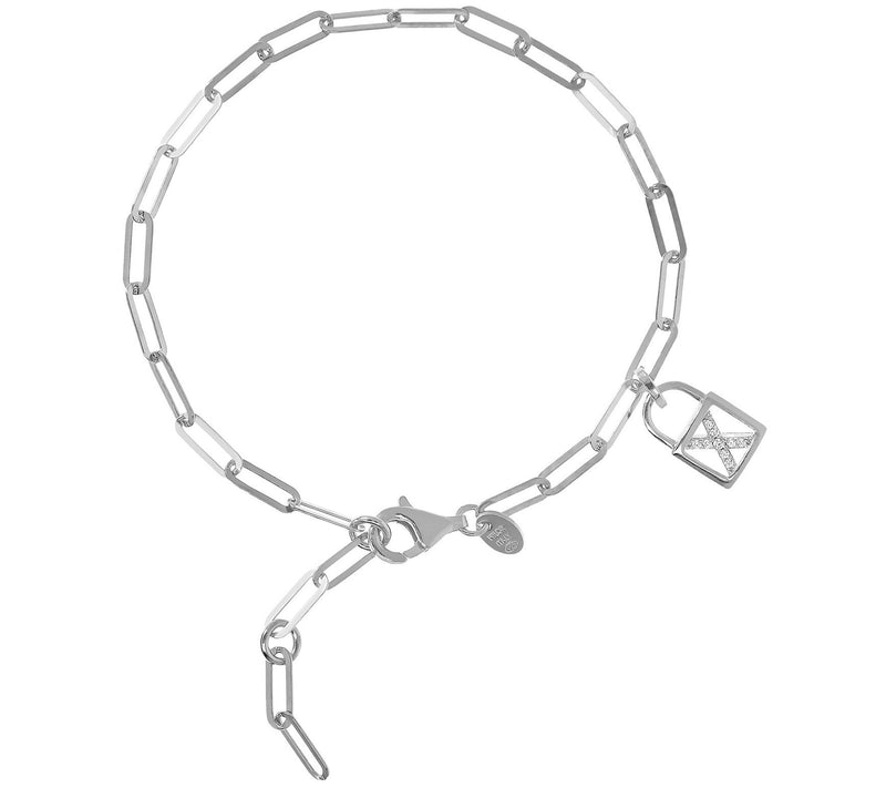 Diamonique Initial Lock Paperclip Bracelet, Ste rling Silver — View 49