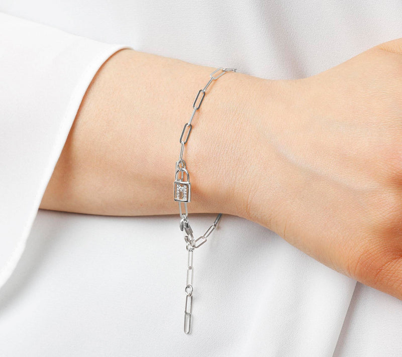 Diamonique Initial Lock Paperclip Bracelet, Ste rling Silver — View 56