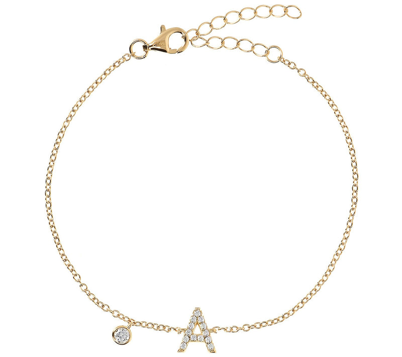 Diamonique Initial Adjustable Bracelet, 14K Gol d Clad — View 3
