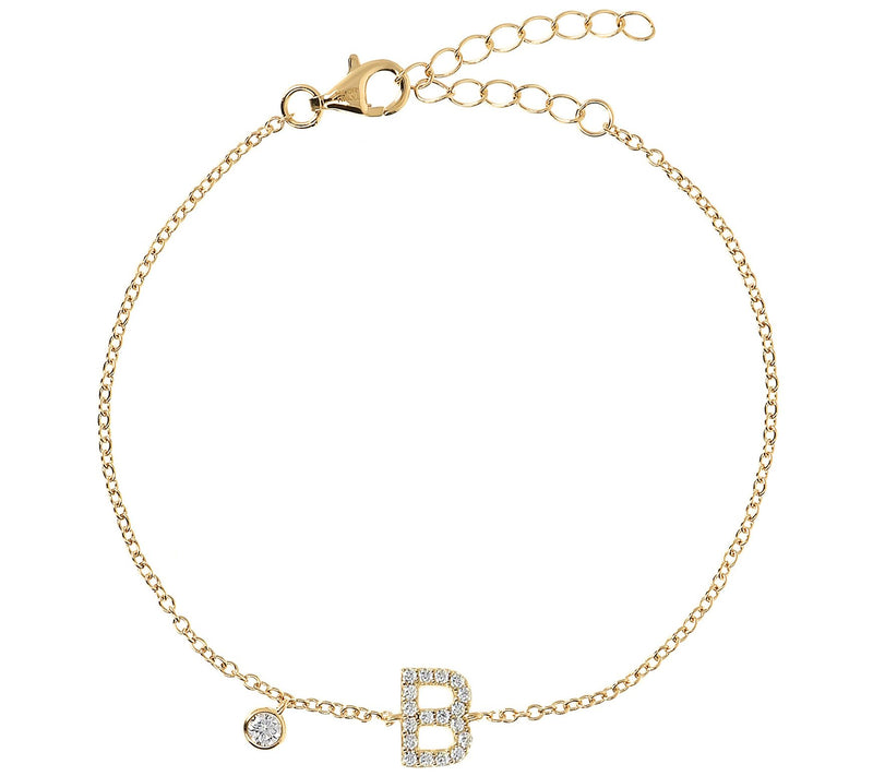 Diamonique Initial Adjustable Bracelet, 14K Gol d Clad — View 5