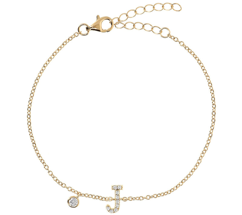Diamonique Initial Adjustable Bracelet, 14K Gol d Clad — View 21