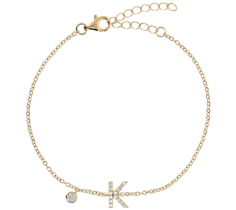Diamonique Initial Adjustable Bracelet, 14K Gol d Clad — View 23
