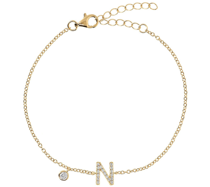 Diamonique Initial Adjustable Bracelet, 14K Gol d Clad — View 29