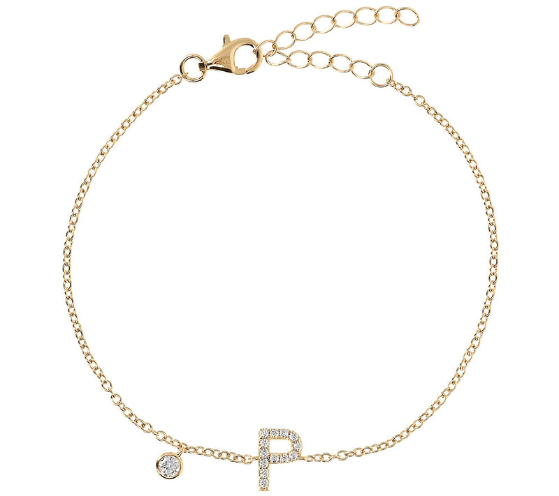Diamonique Initial Adjustable Bracelet, 14K Gol d Clad — View 33