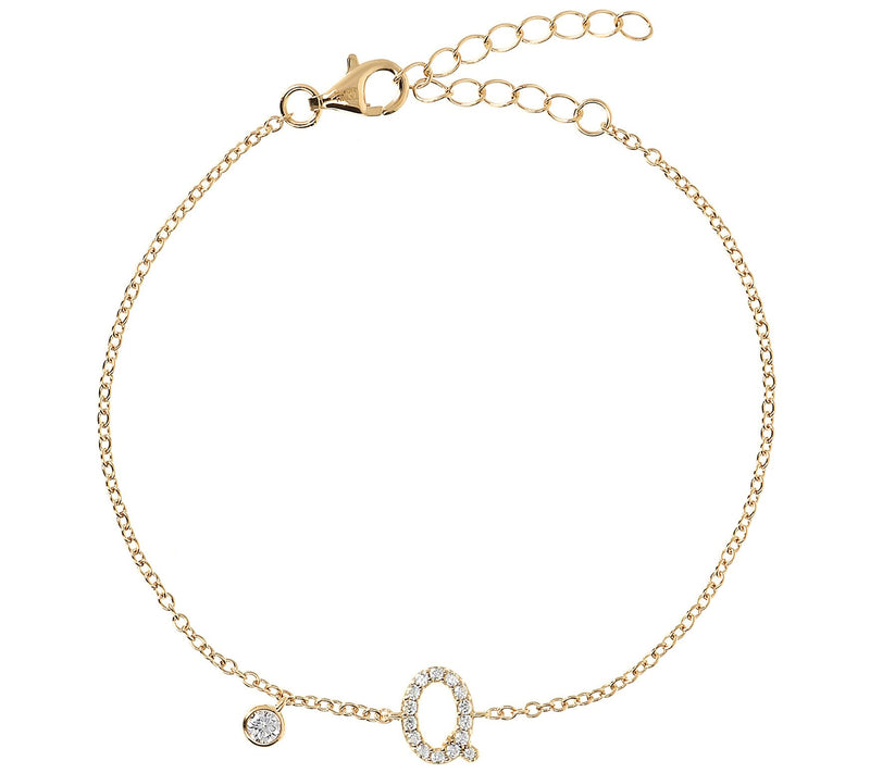 Diamonique Initial Adjustable Bracelet, 14K Gol d Clad — View 35
