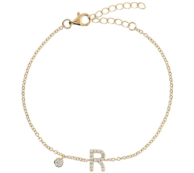 Diamonique Initial Adjustable Bracelet, 14K Gol d Clad — View 37