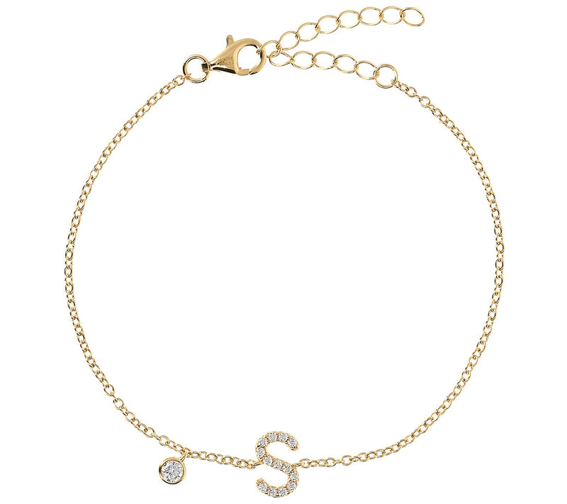 Diamonique Initial Adjustable Bracelet, 14K Gol d Clad — View 39