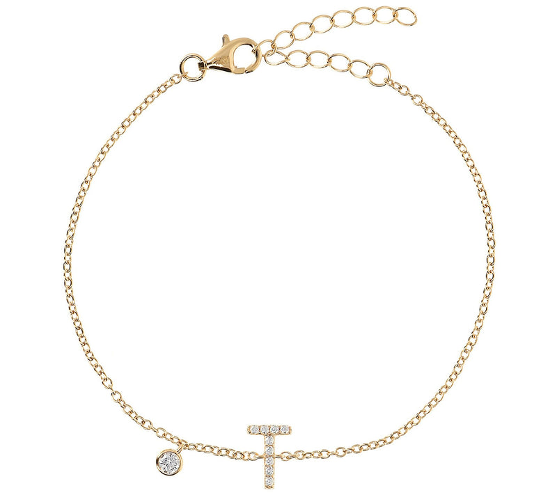Diamonique Initial Adjustable Bracelet, 14K Gol d Clad — View 41
