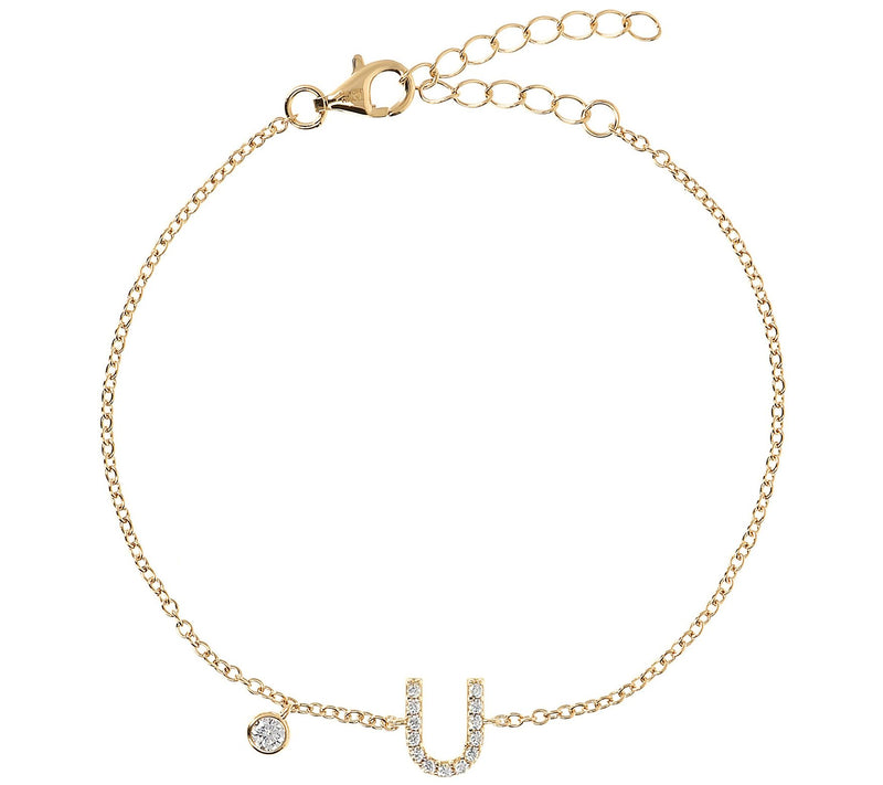 Diamonique Initial Adjustable Bracelet, 14K Gol d Clad — View 43